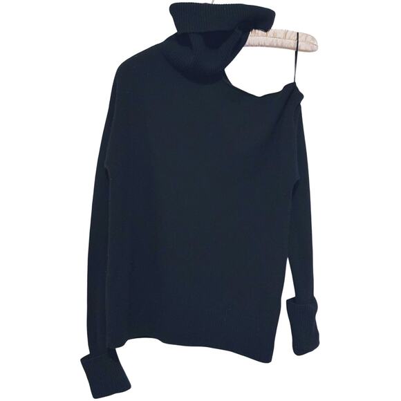 PAIGE Raundie Wool Cold Shoulder Cut Out Turtleneck Sweater Size XS Black Edgy - Picture 3 of 9